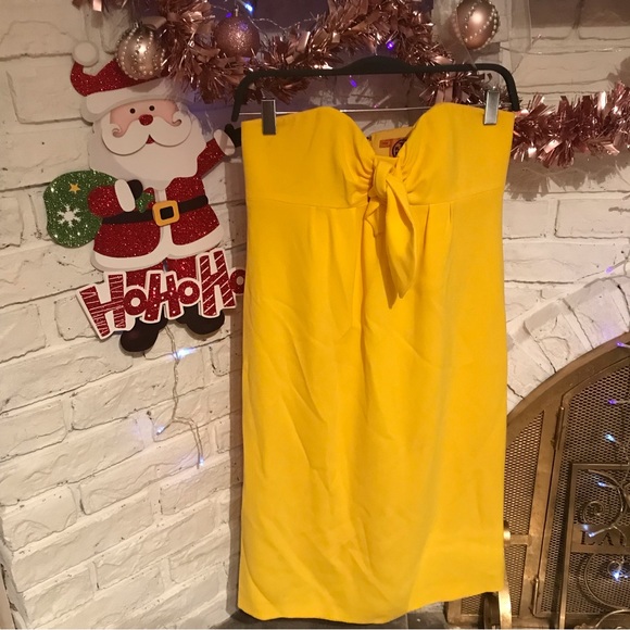 💛 Tory Burch Jada Strapless Knot Front Mini Dress in Bright Yellow Size 4 - Picture 4 of 11